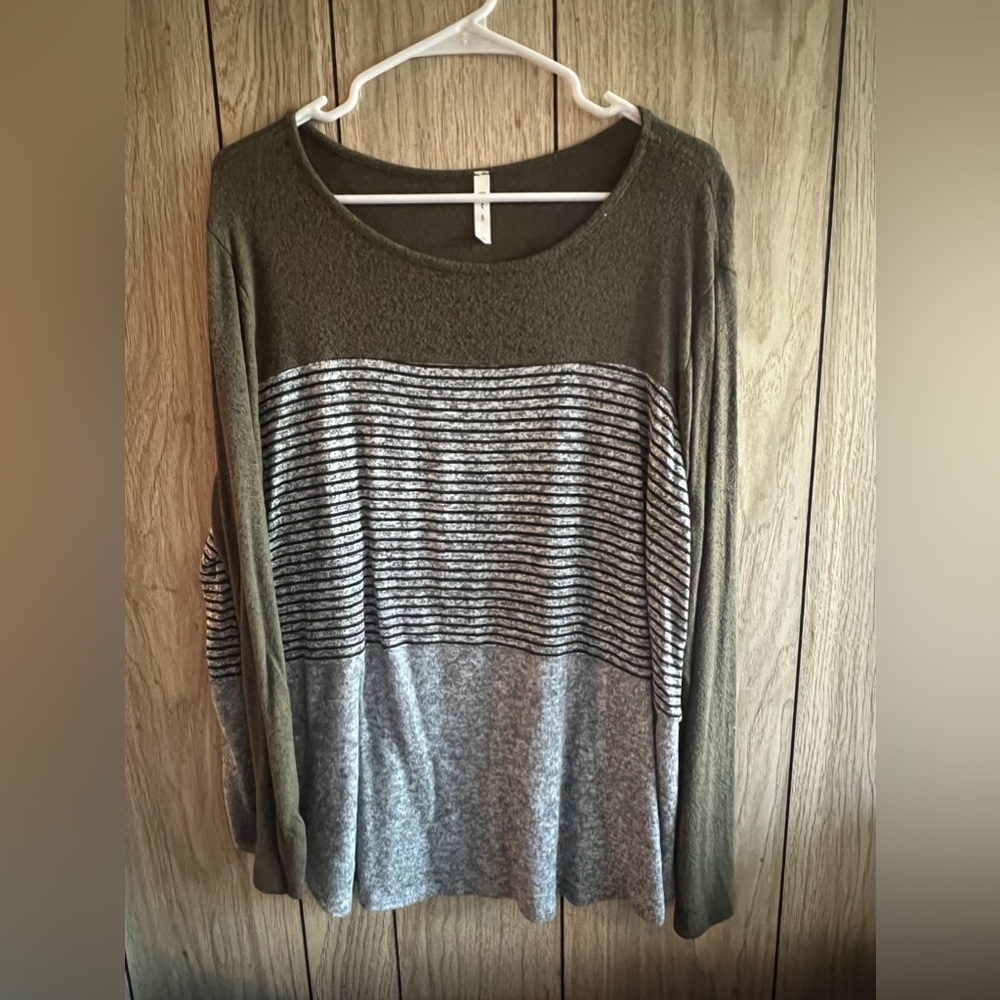 MYS gray, olive, & black striped top - Picture 1 of 3